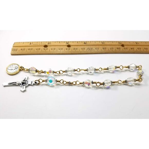 St. Benedict Clear Handmade One Decade Rosary, Clear Swarovski Decade Beads - Picture 7 of 10